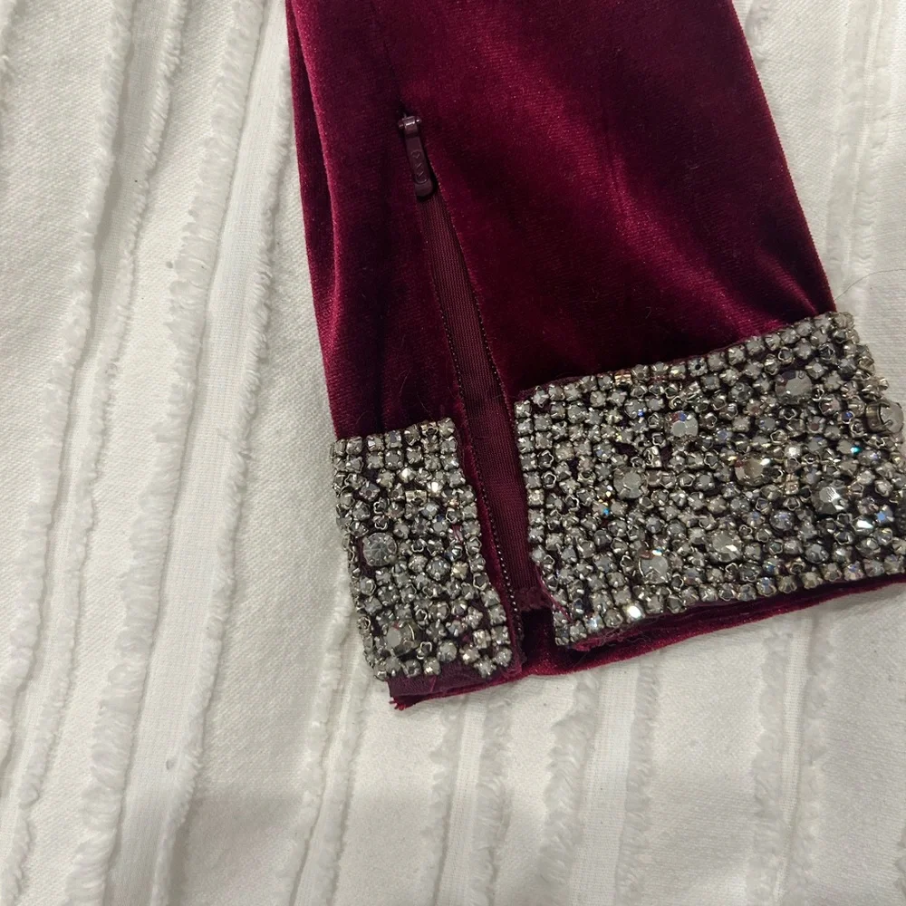 David Meister Velvet Burgundy Cocktail Dress with Crystal Cuffs - Picture 7 of 14